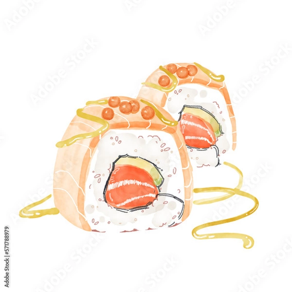 Fototapeta watercolor sushi