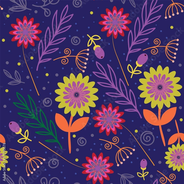Fototapeta Vector seamless pattern with different plants.