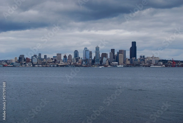 Fototapeta The skyline of Seattle under clouds