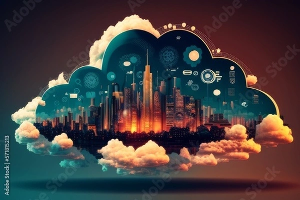 Obraz Cloud computing technology concept background, digital illustration generative AI