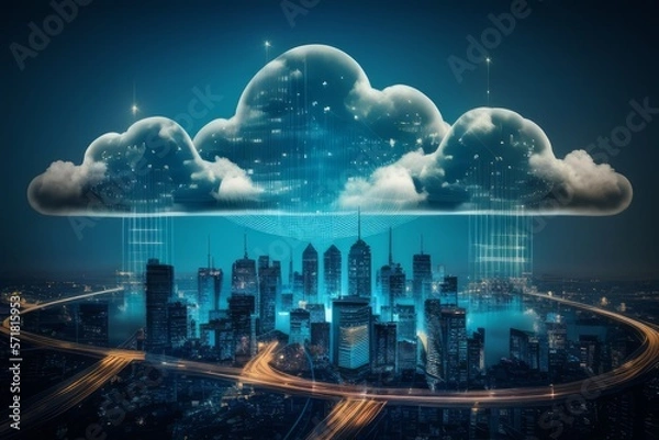 Obraz Cloud computing technology concept background, digital illustration generative AI