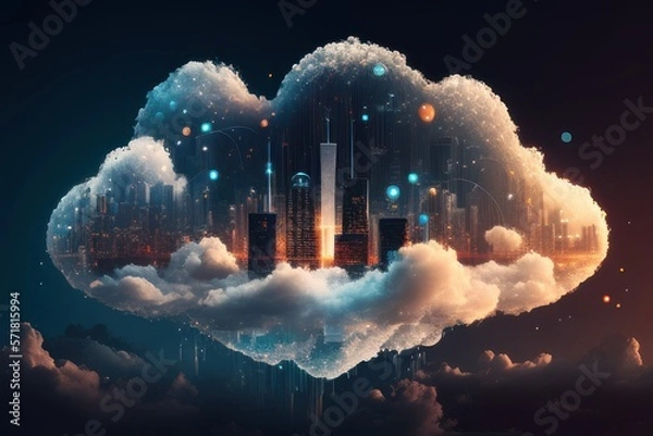 Obraz Cloud computing technology concept background, digital illustration generative AI