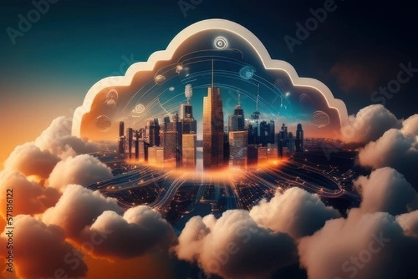 Obraz Cloud computing technology concept background, digital illustration generative AI