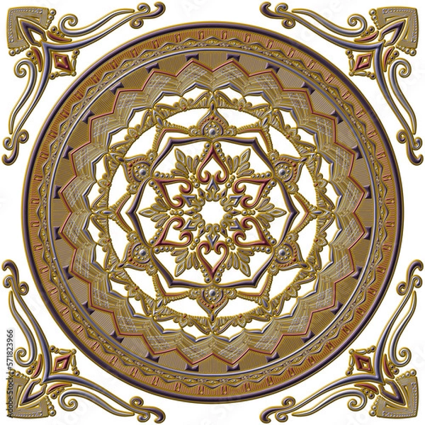 Obraz マンダラアート(宝飾品風、暖色、オリエンタル、幾何学模様)