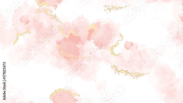 Obraz Pastel pink marble drawing effect. template for wedding invitation,decoration, banner, background, png file. Abstract watercolor or alcohol ink art pink background element with golden crackers.