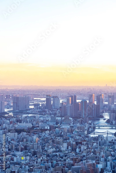 Obraz 夕方の東京の街並み（隅田川・中央区周辺）