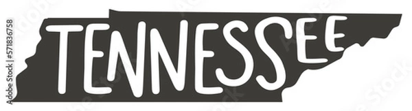 Obraz Tennessee. Vector silhouette state. Tennessee map with text script. Tennessee shape state map for poster, t-shirt, tee, souvenir. Vector outline Isolated illustratuon on a white background.