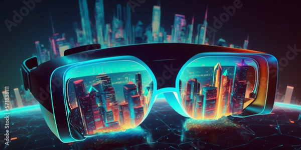 Fototapeta Virtual Reality (VR), Augmented Reality (AR), Mixed Reality (MR) and Extended Reality (XR). Innovative technology provide immersive experience, learn and interact new and exciting ways. generative ai.