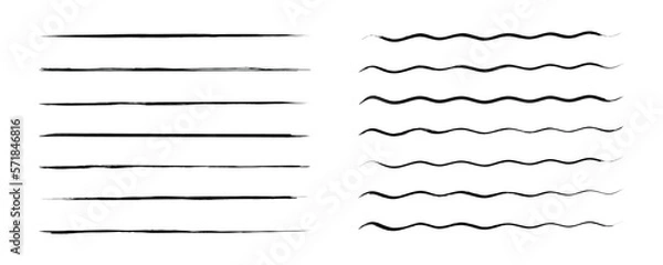 Fototapeta Grunge lines elements set. Straight and Wave lines collection isolated on white background. Grungy elements for design. Vector illustration