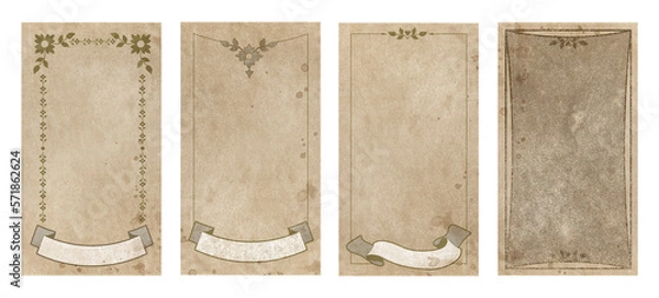 Obraz Set of ornamental frames for playing cards, invitations, menus... on aged and stained paper background.