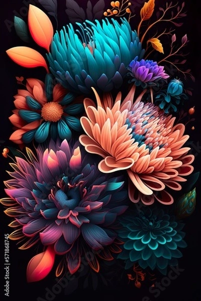 Fototapeta Colourful flowers, generative ai