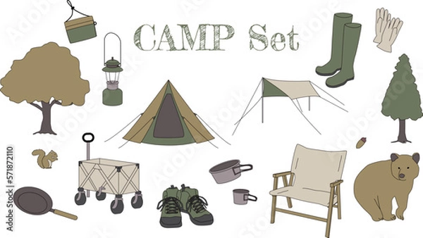 Obraz キャンプのイラストセット
