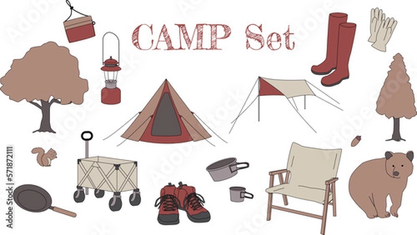 Obraz キャンプのイラストセット