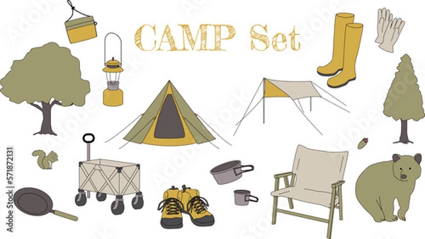 Obraz キャンプのイラストセット