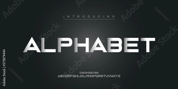 Fototapeta Alphabet digital modern alphabet new font. Creative abstract urban, futuristic, fashion, sport, minimal technology typography. Simple vector illustration with number