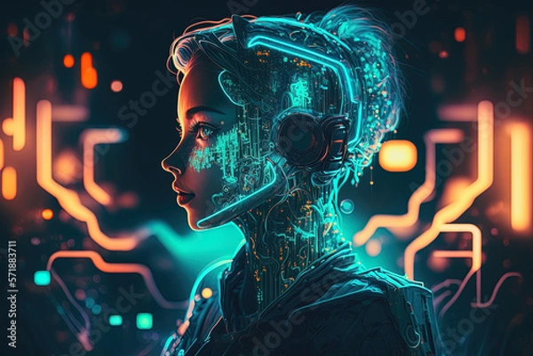 Obraz A ChatGPT concept. A human like android with the face of a human and the brain of an AI. Generative ai	