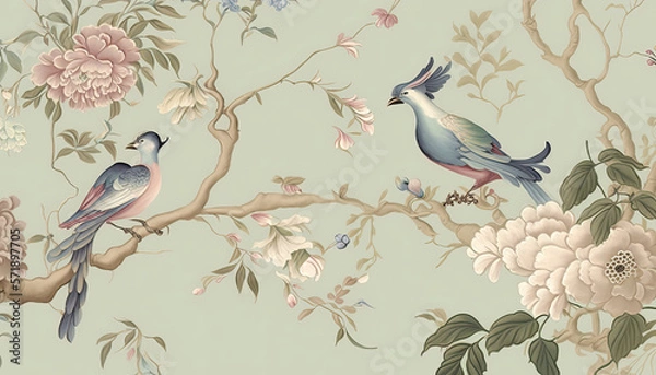 Fototapeta Chinoiserie wallpaper, Generative AI
