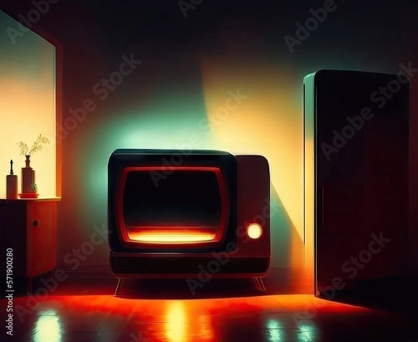 Obraz Room with TV screen in the evening