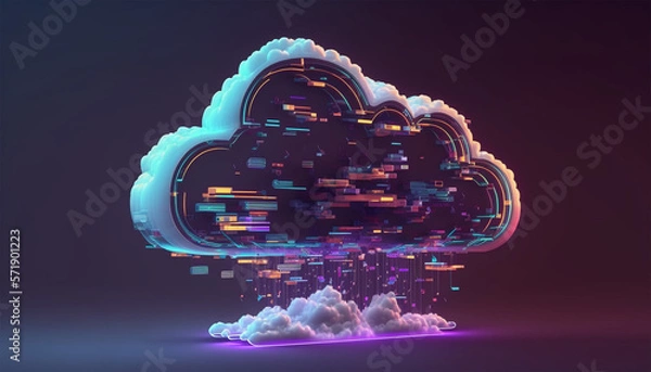 Fototapeta neon cloud computing technology concept, illustration. Generative AI