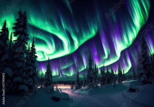 Obraz beautiful winter landscape by the lake in the mountains northern lights