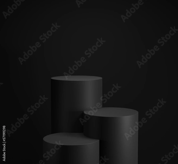 Obraz black cylinder display and presentation in a dark scene, and objects, 3D rendering
