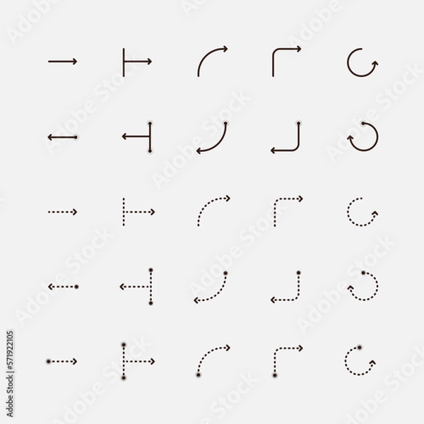 Fototapeta Arrows vector icon set. Rounded thin and light minimalistic arrow design for your projects, check them out. Desktop and mobile app, UI, infographics, business plan, education. Vector illustration.