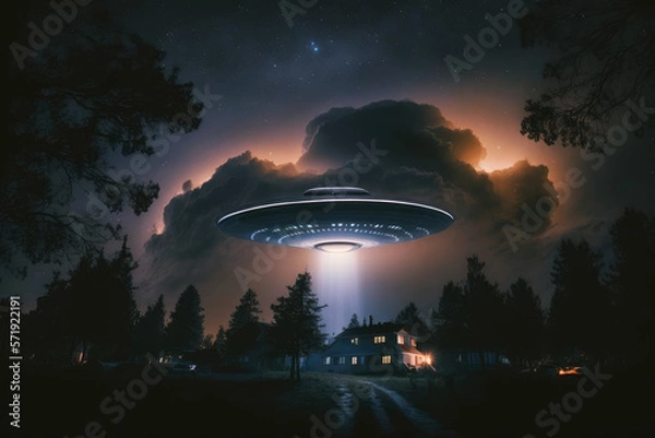 Fototapeta eerie alien ufo abduction lit up in the night sky made by generative ai