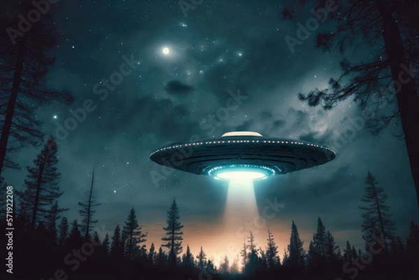 Fototapeta eerie alien ufo abduction lit up in the night sky made by generative ai