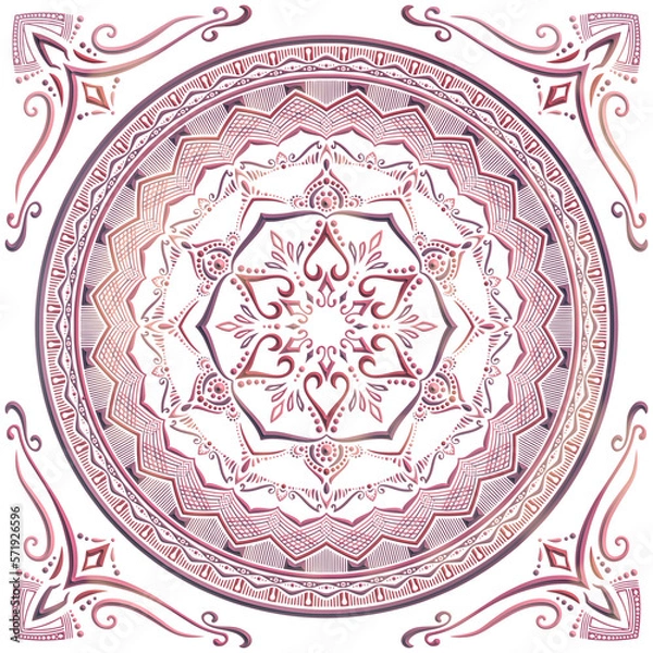 Obraz マンダラアート(ファンシー、ピンク、幾何学模様)