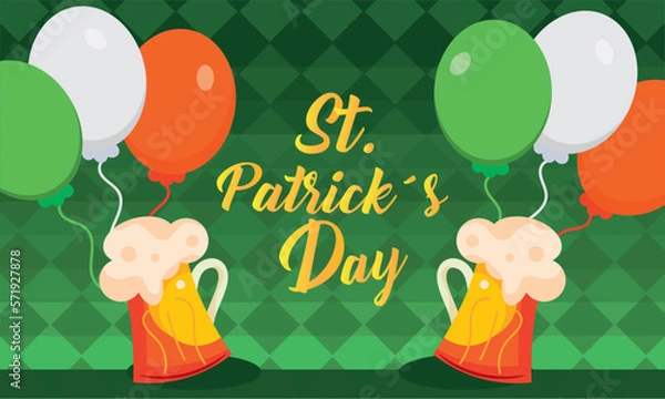 Fototapeta Happy saint patrick day poster with beer mugs and balloons Vector