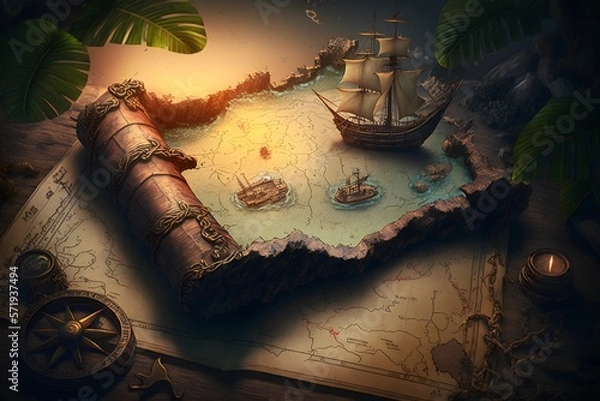 Obraz pirate map created using AI Generative Technology