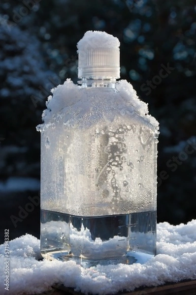 Fototapeta Supercooled water in the backyard. Science at home.