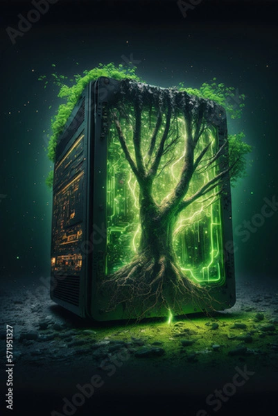 Fototapeta Concept of green computing,illustration,created with Generative AI Technology