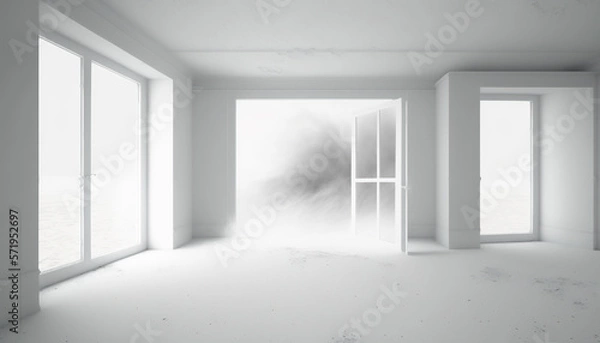 Fototapeta Abandoned interior with dust inside. 3D render