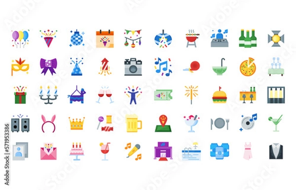 Fototapeta Party icon in flat style. party, fun, celebration, confetti, happy, birthday, holiday, event. with high quality vector and editable