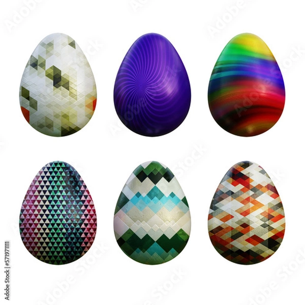 Fototapeta Realistic 3d easter eggs in seamless geometric vector patterns