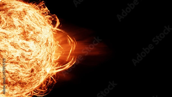 Fototapeta Plasma flash on the surface of a star. Solar prominence or solar flare and magnetic storms with Copy space