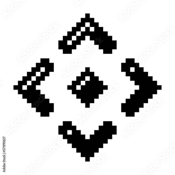 Obraz Arrow center up down right left icon black-white vector pixel art icon