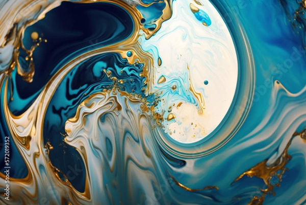 Fototapeta Blue liquid marble abstract surfaces design, abstract colorful background, wallpaper.