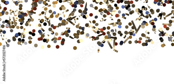 Fototapeta Glittering golden confetti png. Glittering golden confetti falls from above on transparent background. Celebrate festivals.