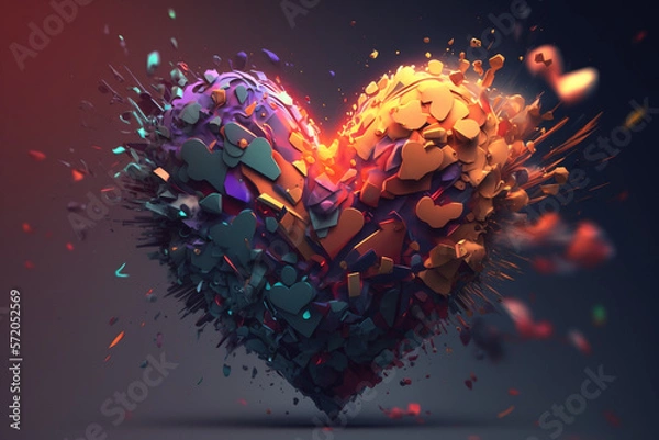 Fototapeta Heart exploding with multiple colors realistic created with generative AI technology