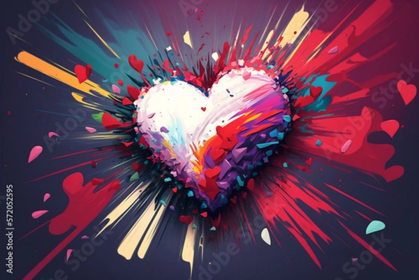 Fototapeta Heart exploding with multiple colors paint created with generative AI technology