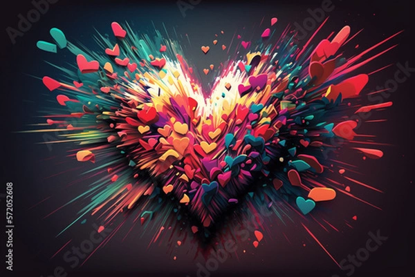 Fototapeta Heart exploding with multiple colors illustration style created with generative AI technology