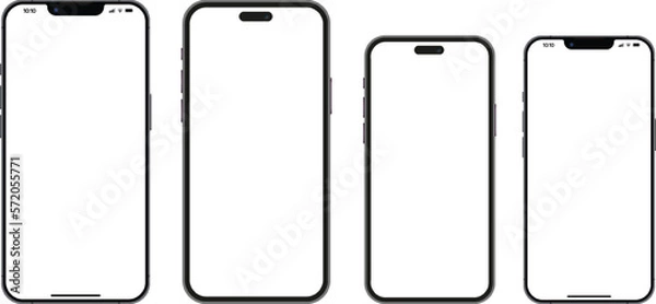 Obraz Realistic models smartphone with transparent screens. Smartphone mockup collection. Device front view. 3D mobile phone with shadow on transparent background.