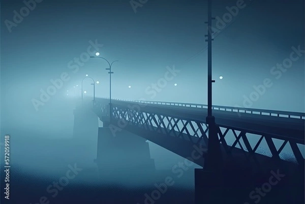 Fototapeta Bridge in fog created with Generative AI 
