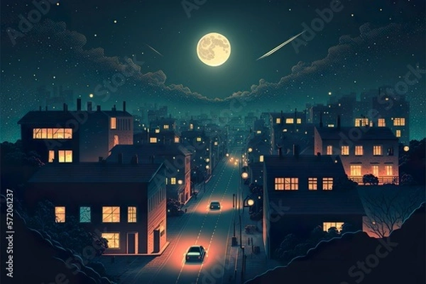 Fototapeta Night city flat illustration created with Generative AI 
