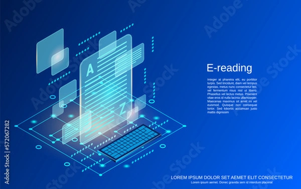 Fototapeta E-reading flat 3d isometric style vector concept illustration