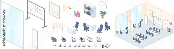 Obraz アイソメトリック図法で描いたオフィスのイラストセット（ベクター ）