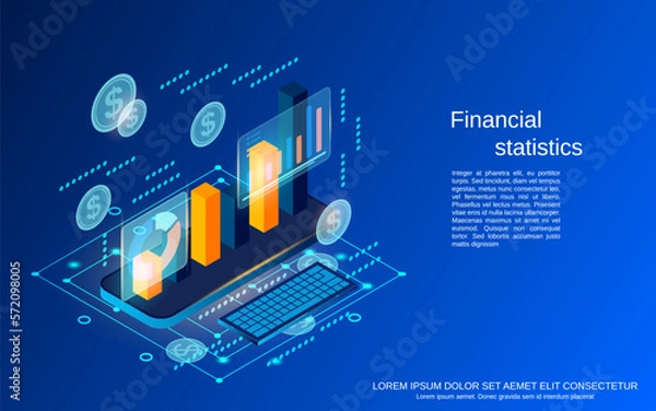 Obraz Financial statistics, business analytics flat 3d isometric vector concept illustration