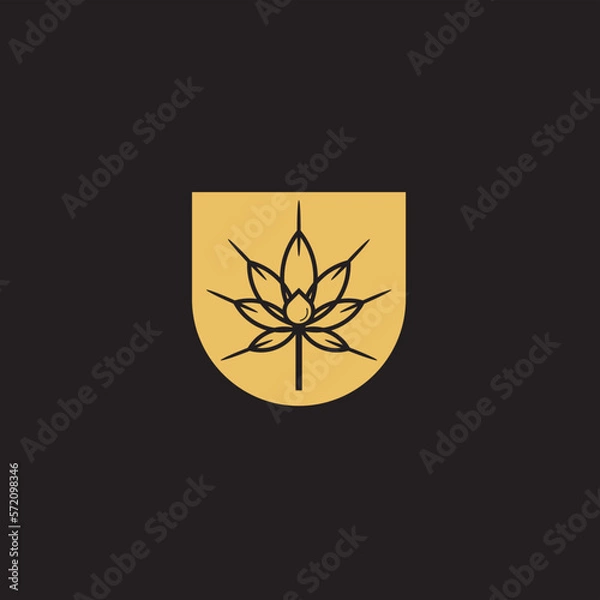 Fototapeta cannabis abstract minimalist gold line logo of a cannabis leaf for your brand.
